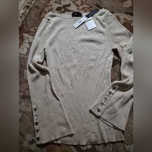 Banana Republic Gold/Beige Ribbed Sweater with Button Accents
